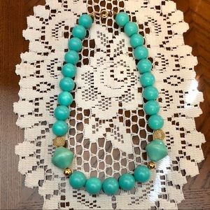 Vintage teal and gold tone bead necklace